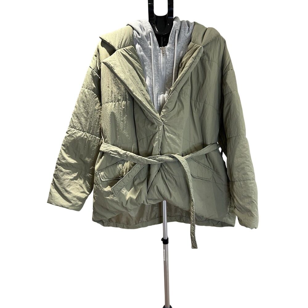 BLANK NYC Women's Hooded Quilted Tie Waist Puffer Coat size XL